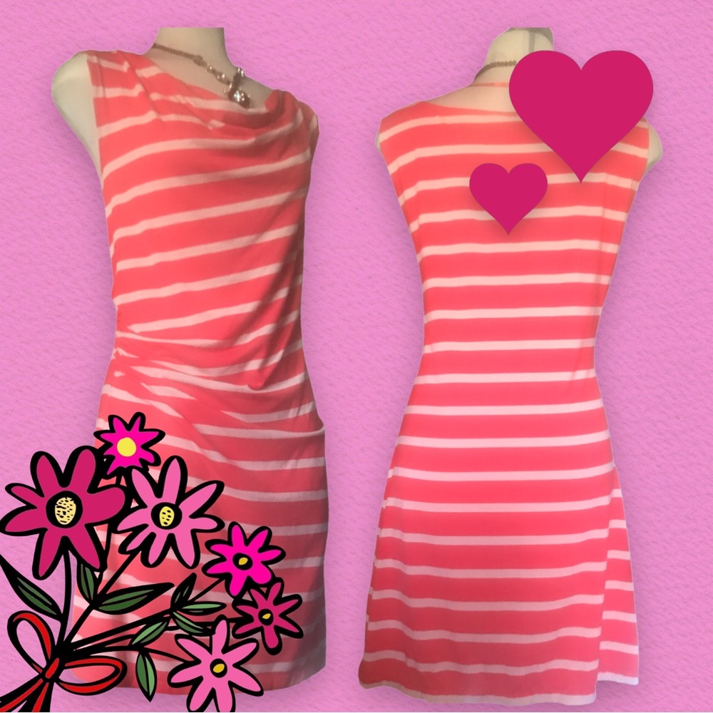 Pure Alfred Sung Striped Red and Beige Summer Dress Size M